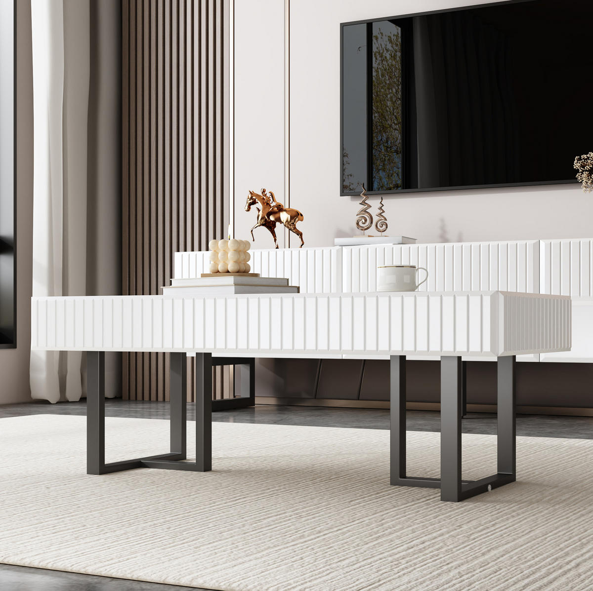 WOHNZIMMERMÖBEL-SET TV-Schrank und Couchtisch Schwarz/Weiß 2-tlg. - Schwarz, Holzwerkstoff (50.5/41/110cm) - Beauniv