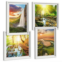 BILDER SET 4er Set - 50x50 cm & 40x60 cm Weißer Rahmen - Orange Mountain Wasserfall - Weiß, Kunststoff (50/50cm) - TULUP
