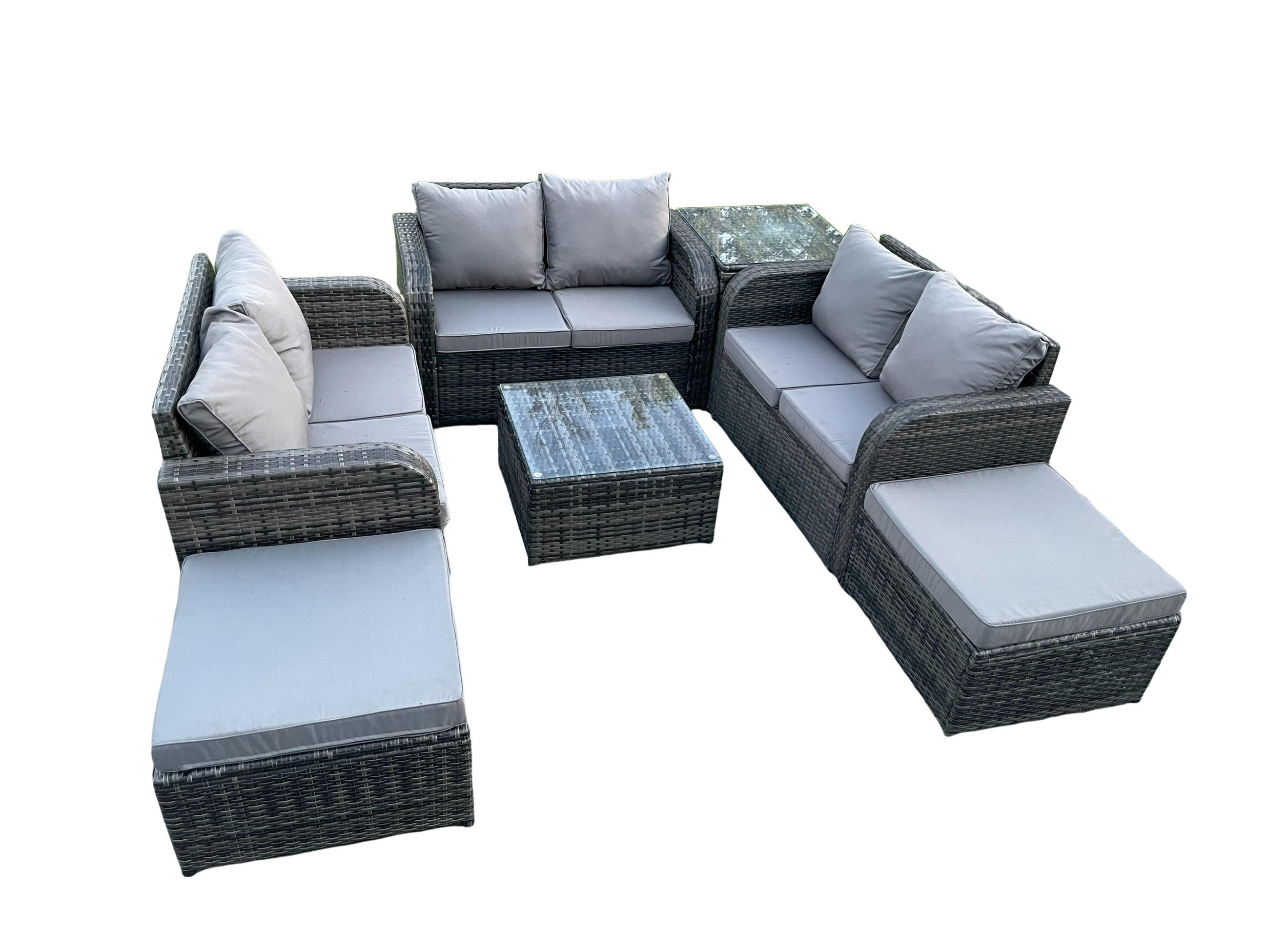 GARTENMÖBELGARNITUR Polyrattan Dunkelgrau 7-Sitzer - Dunkelgrau, Metall - Fimous