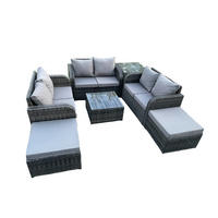 GARTENMÖBELGARNITUR Polyrattan Dunkelgrau 7-Sitzer - Dunkelgrau, Metall - Fimous
