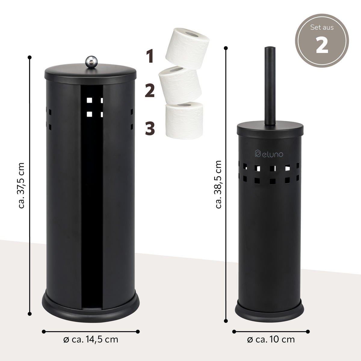BAD-SET AGLIANO 2tlg., Metall, schwarz - Schwarz, Metall (14.5/37.5/14.5cm) - eluno