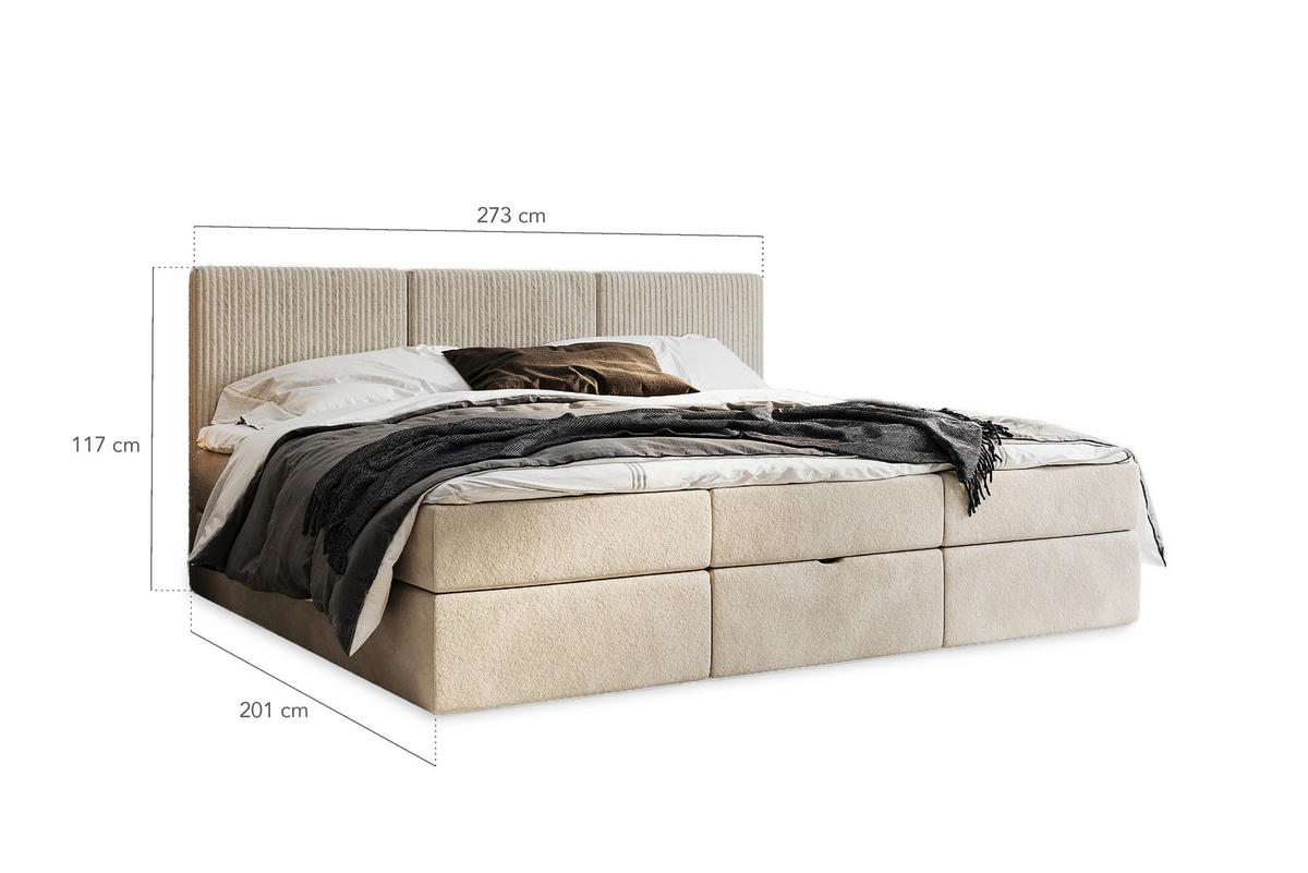 BOXSPRINGBETT Weit 240x200 cm mit Bettkasten – Beige, 3 modulare Segmente - Beige, Textil (240/200cm)