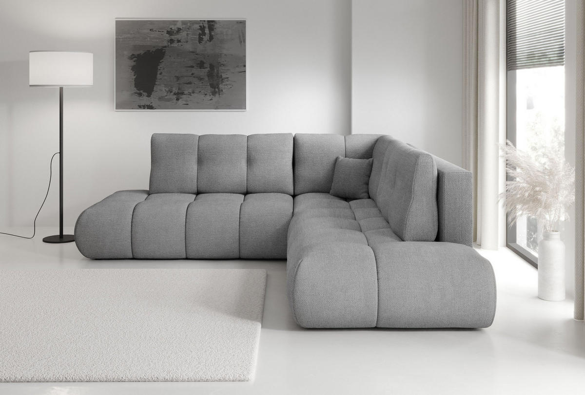 ECKSOFA DUCA II R-S Grau Chenille mit Schlaffunktion - Hellgrau, Holz (266.5/266.5cm) - MASSENO