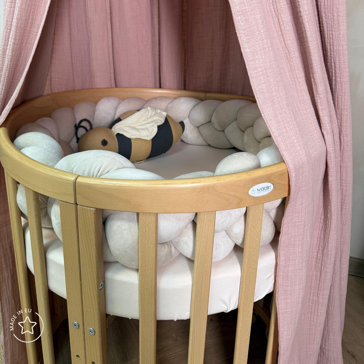 SALTEA din cocos pentru bebe 7in1 oval - alb, materiale naturale/material textil (73/73cm) - waldin