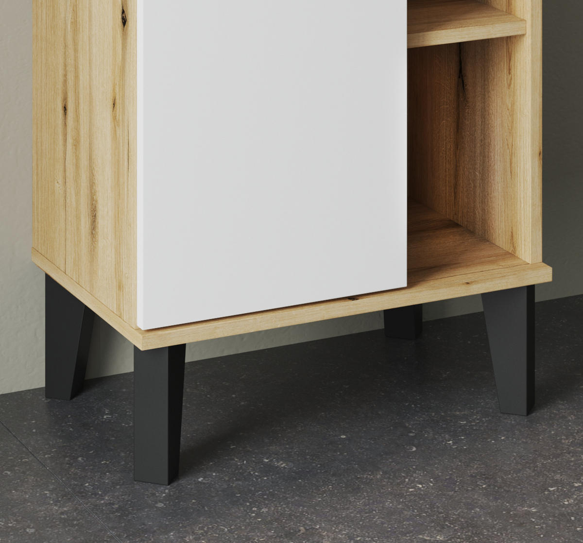 BAD-MIDISCHRANK weiß, Evoke Eiche, Badmöbel Kommode, 51 x 128 cm - Eichefarben/Schwarz, Holzwerkstoff/Kunststoff (51/128/33cm) - Furn.Design