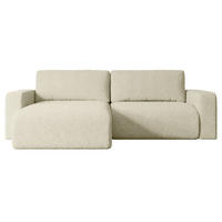 ECKSOFA mit Schlaffunktion und Bettkasten KLEEA-L - 247x143x83 cm Beige Bouclé - Beige/Schwarz, Holzwerkstoff/Kunststoff (247/143cm) - ALTDECOR