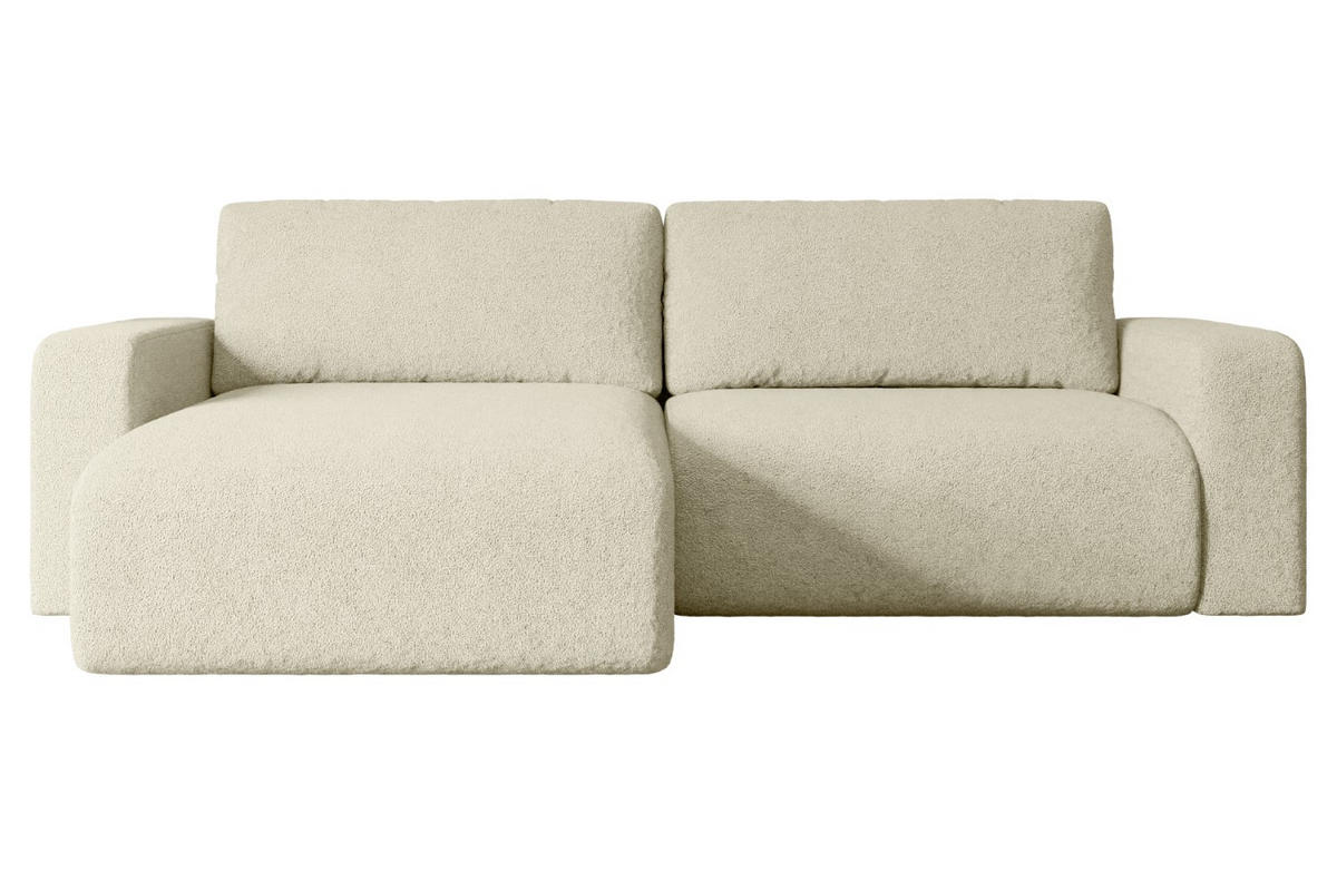 ECKSOFA mit Schlaffunktion und Bettkasten KLEEA-L - 247x143x83 cm Beige Bouclé - Beige/Schwarz, Holzwerkstoff/Kunststoff (247/143cm) - ALTDECOR