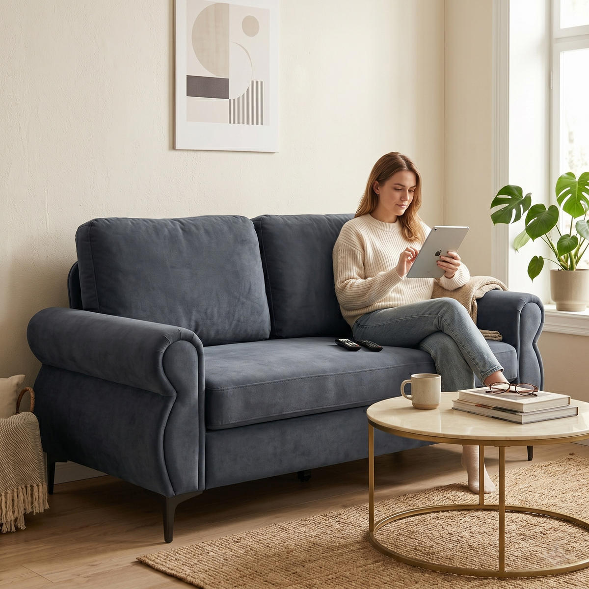 2-SITZER SOFA Polyester Dunkelgrau mit abnehmbaren Bezügen - Dunkelgrau, Holzwerkstoff/Textil (173.5/92/81cm) - WISHDOR