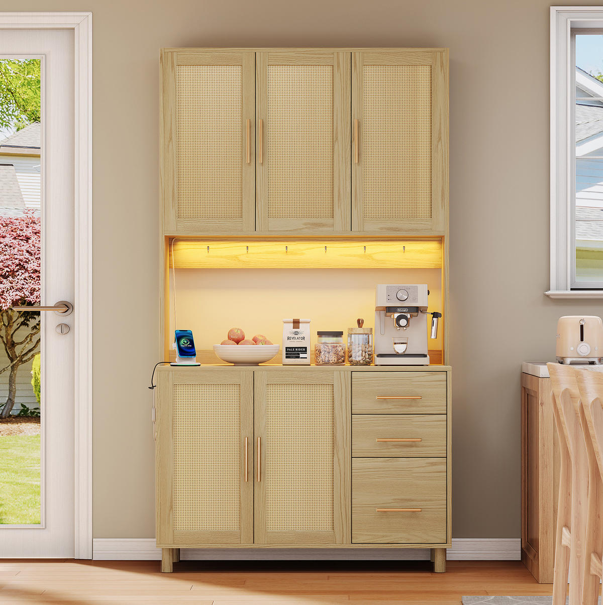 BUFFET 100/40/183 cm Natur aus MDF mit LED-Beleuchtung - Naturfarben, Holzwerkstoff (100/183/40cm) - OKWISH