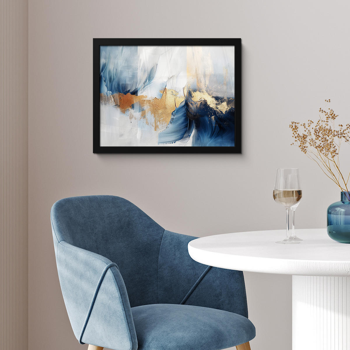 POSTER MIT RAHMEN Gold - Blau - Aquarell - Kunst - Modern 40x30 cm - Hellblau, Papier (40/30cm) - MuchoWow