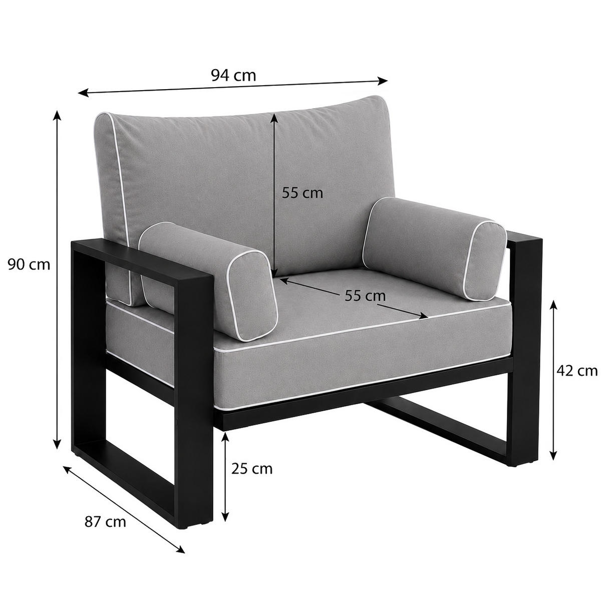 GARTENSET Verdino 3+1+1 mit Metallrahmen anthrazit - Anthrazit, Metall - Beautysofa