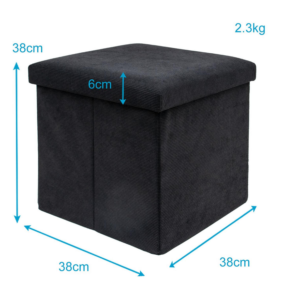 FALTBARER SITZHOCKER - Schwarz, Textil (38/38/38cm) - Intirilife