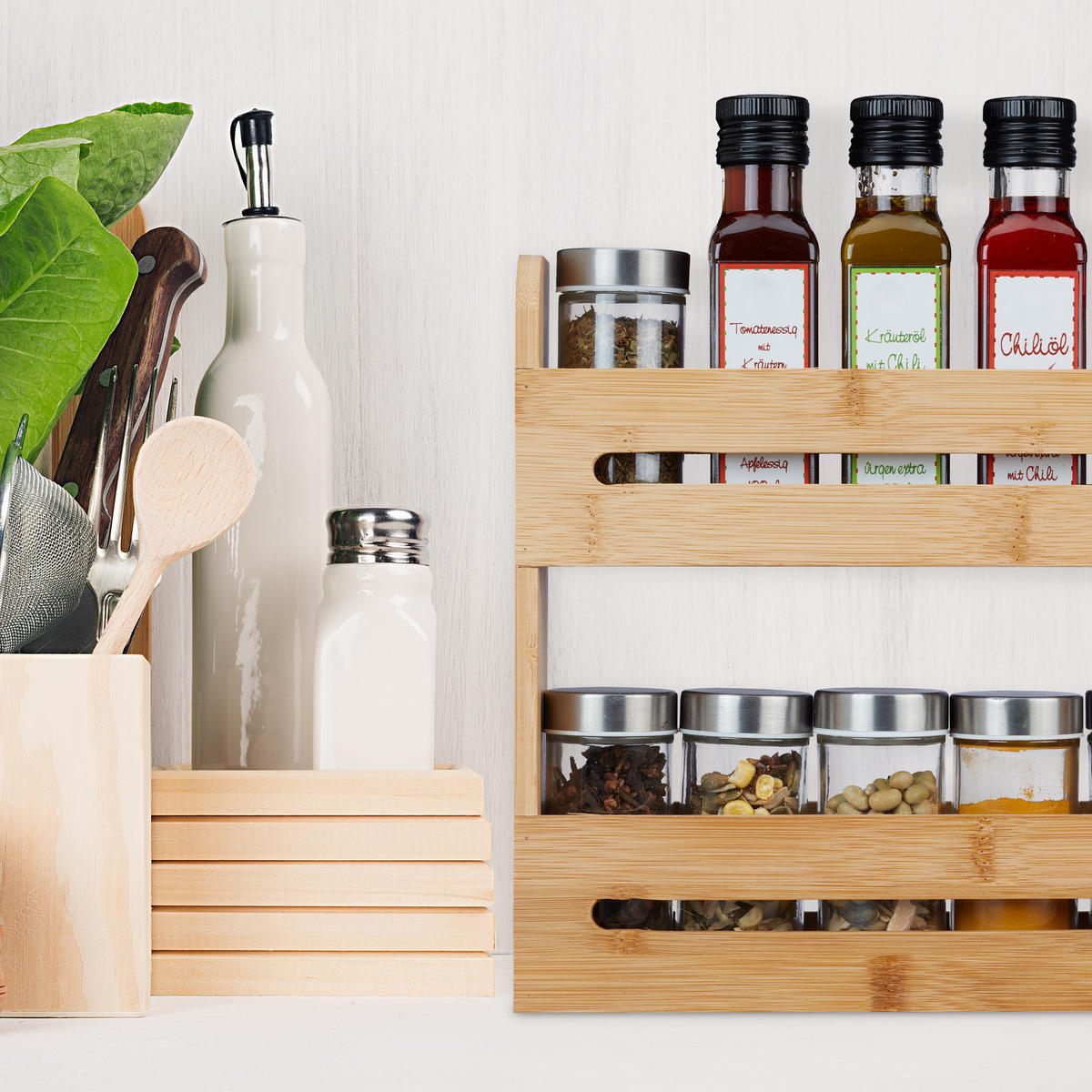 GEWÜRZREGAL - Hellbraun, Holz/Holzwerkstoff (25/25/7cm) - Relaxdays
