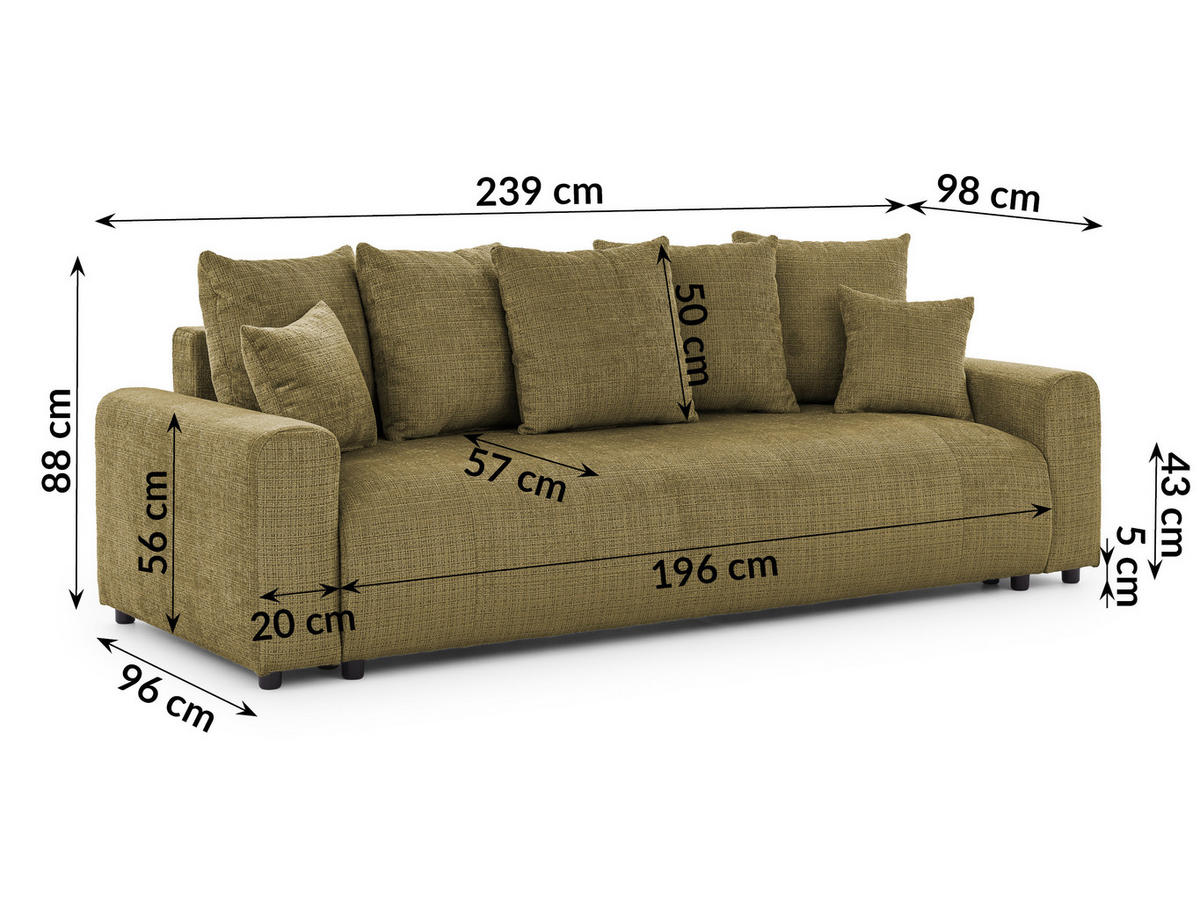 SCHLAFSOFA Calma mit Bettkasten im Bumpy-Design aus weichem Grün Chenille-Stoff - Schwarz/Grün, Holz/Kunststoff (239/88/98cm) - S-Style Möbel
