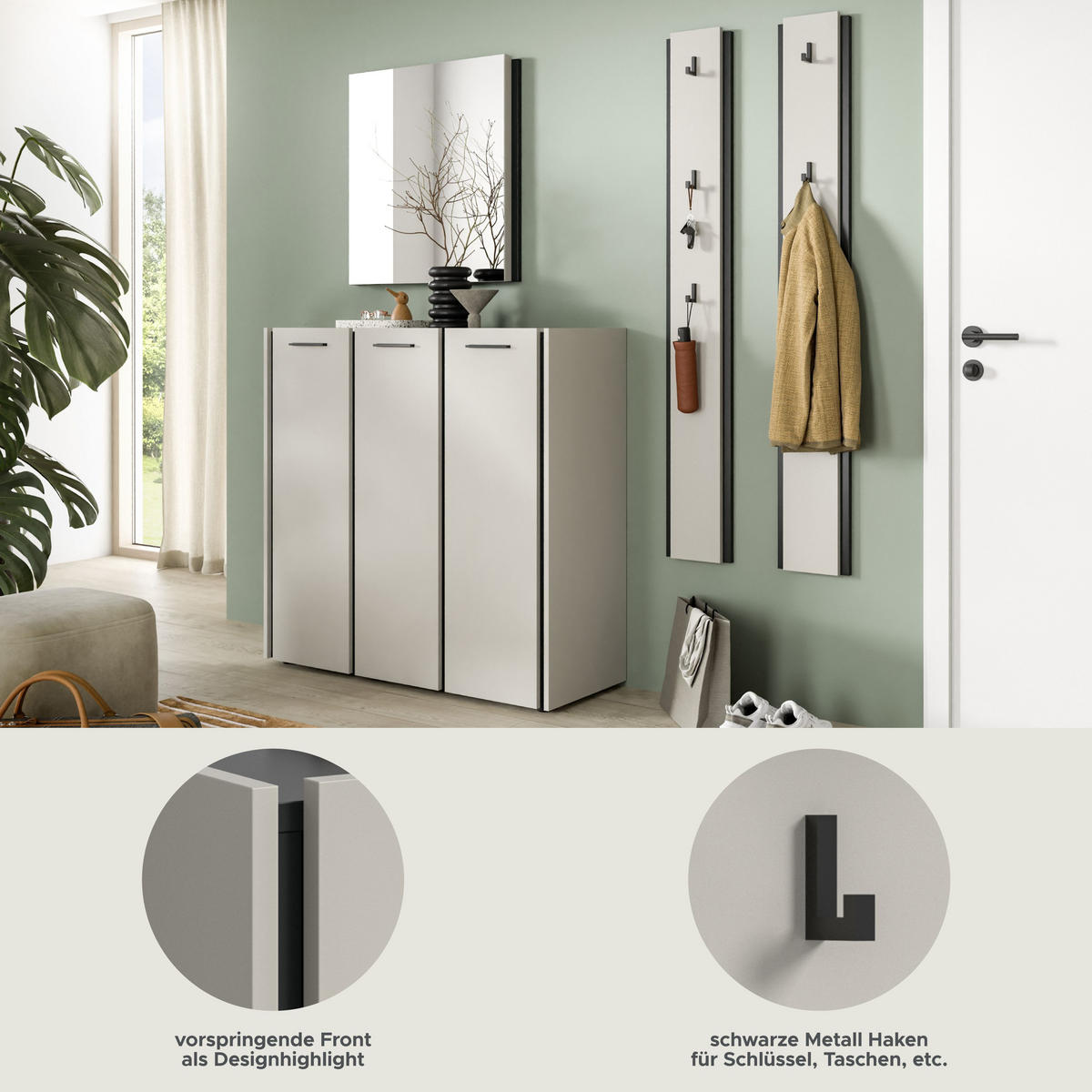 GARDEROBEN-SET Emil Kaschmir 180/37/190 cm - Beige, Holzwerkstoff (180/190/37cm) - Xonox