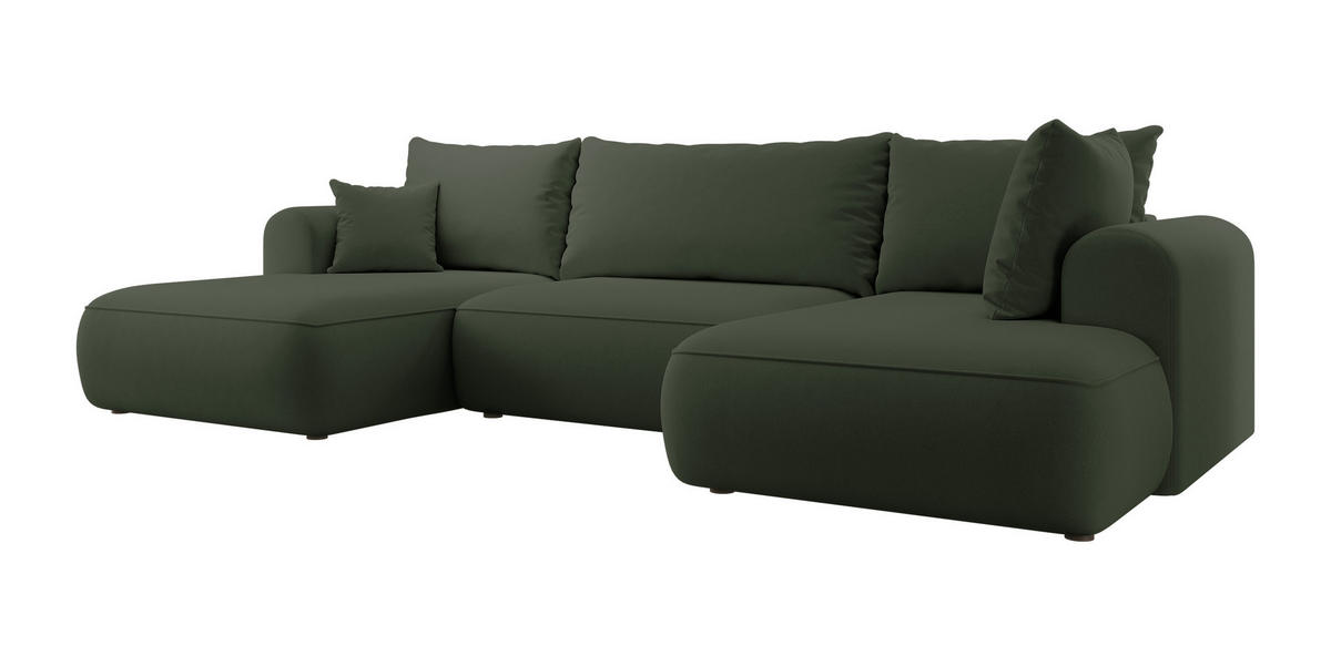WOHNLANDSCHAFT Ovo Olivgrün Velours - Schwarz/Olivgrün, Textil (380/95/167cm) - Selsey