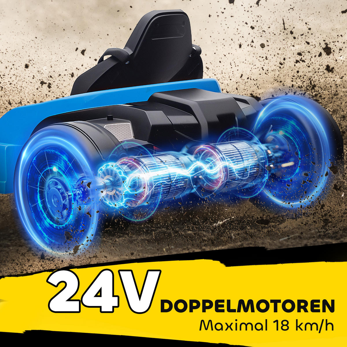 KINDER-ELEKTRO-GOKART 24V 6-18km/h Verstellbarer Sitz - Blau, Kunststoff (115/77/55.5cm) - AIYAPLAY