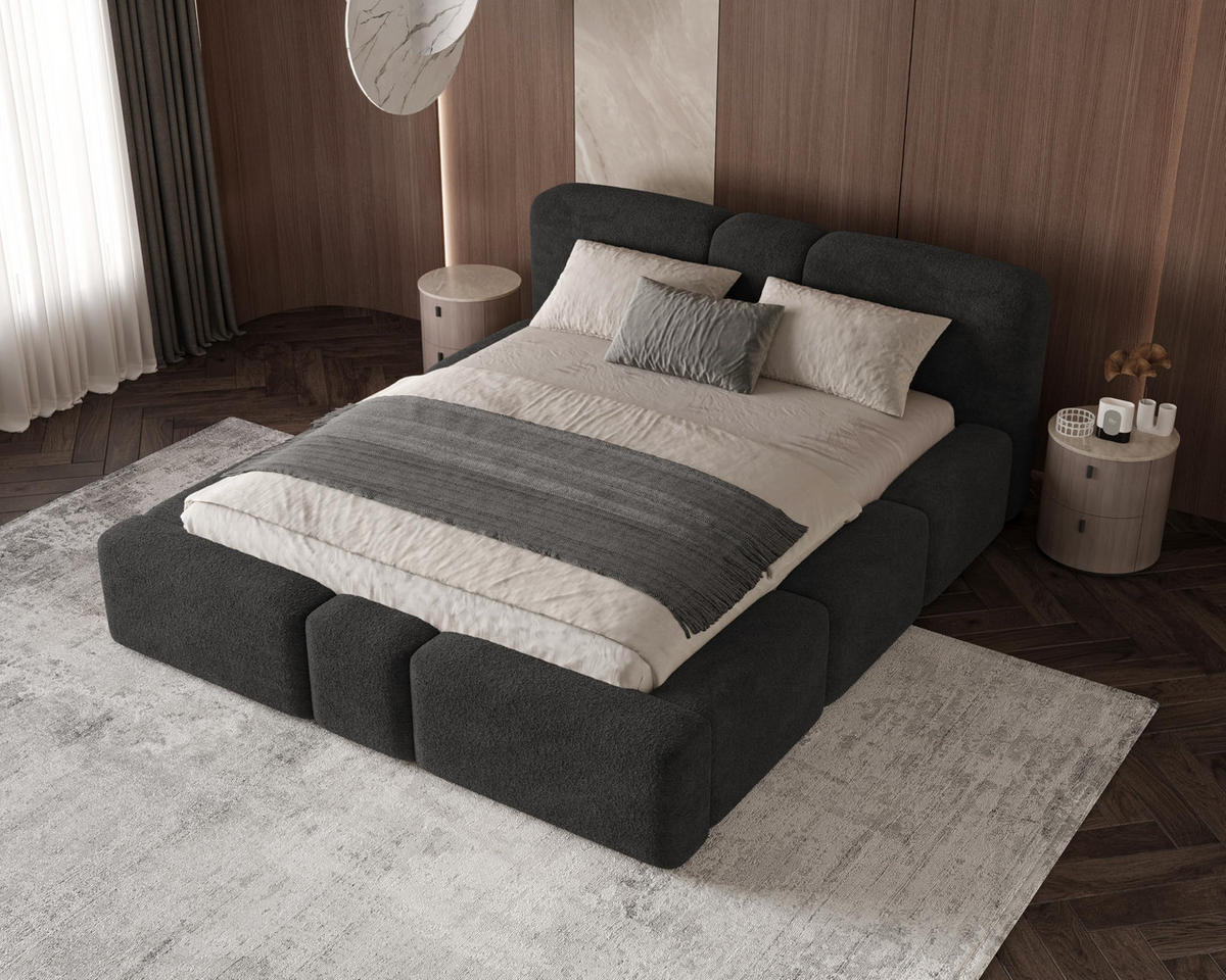 POLSTERBETT Monte160x200 cm- Bettkasten und Stauraum - Doppelbett mit Stabilem Metallrahmen - Monte-Stoff- Schwarz - Schwarz, Holzwerkstoff (160/200cm) - Chilly