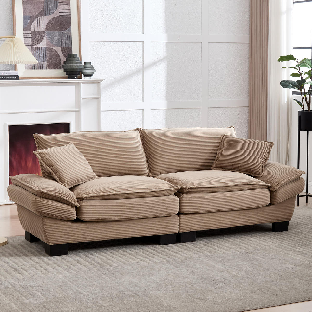 2-SITZER Sofa Samt mit ultratiefem Sitz 224/81/81 cm Sandfarben - Sandfarben, Textil (81/224/81cm) - Redom