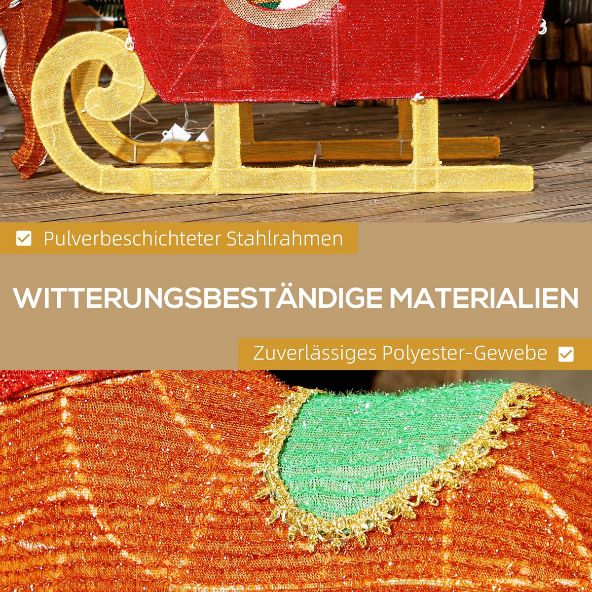 LEUCHTENDE Weihnachts-Dekoration, Weihnachtsmann auf Schlitten mit Rentieren, 148 LED-Lichter - Multicolor, Kunststoff/Metall (28/99/77cm) - Outsunny