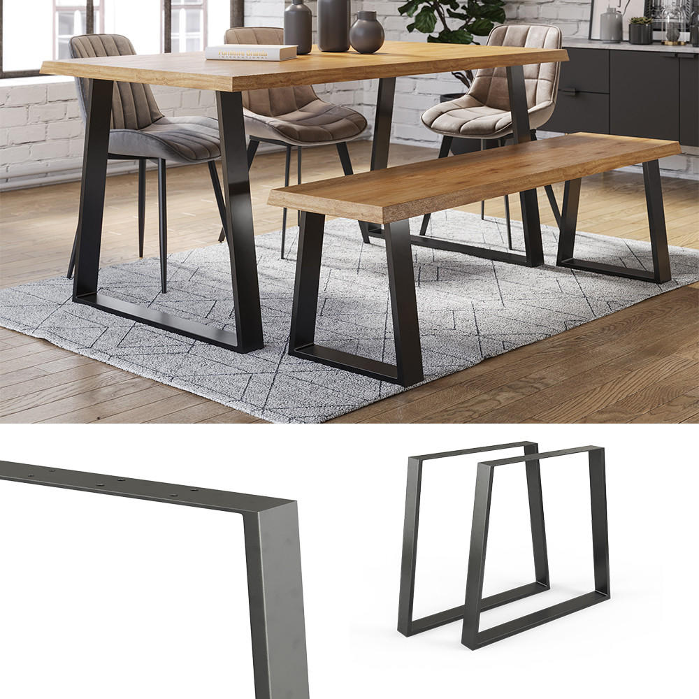 TISCHBEINE Schwarz 80 x 72 cm Trapezförmig - Schwarz, Metall (80/72/8cm) - Vicco