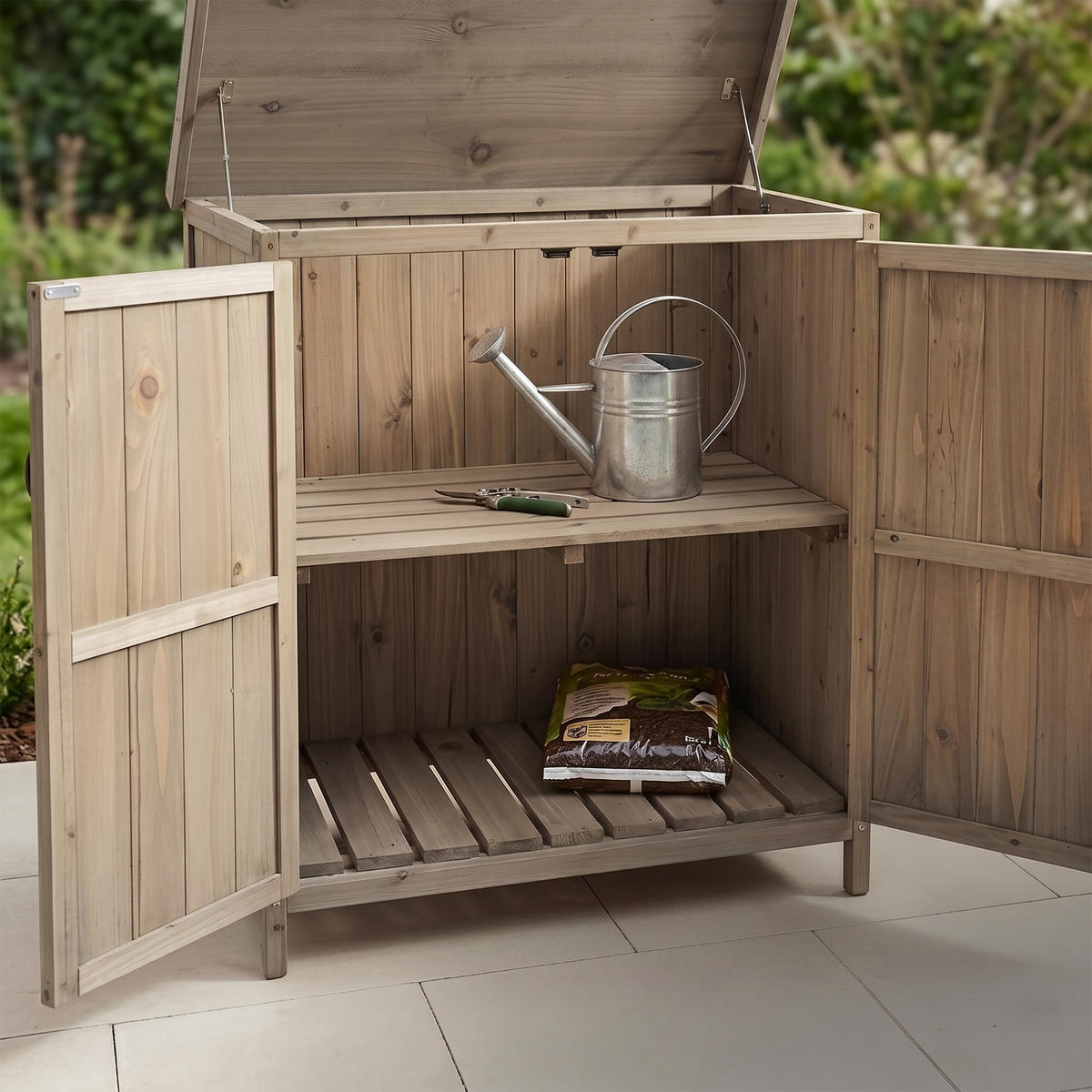 GARTENSCHRANK Grau Holz 88x75x44 cm - Grau, Holz/Papier (75/88/44cm) - Relaxdays