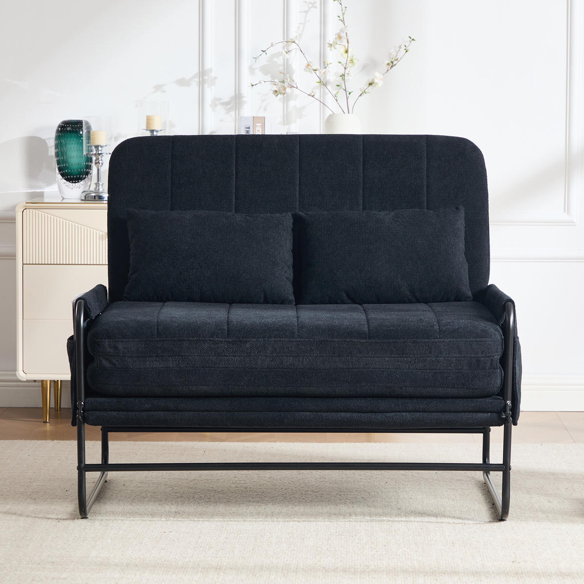 SCHLAFSOFA 2-Sitzer umbaubar mit Metallgestell, DE-42601, Schwarz - Schwarz, Metall (104/92/85cm) - ComfortXL