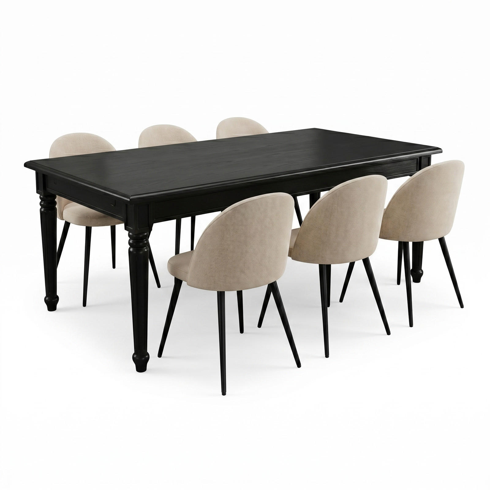 ESSGRUPPE Amaretta mit Esstisch Schwarz und 6 Stühlen Beige, 180 x 100 cm - Beige, Holz/Textil (180/75/100cm) - ebuy24