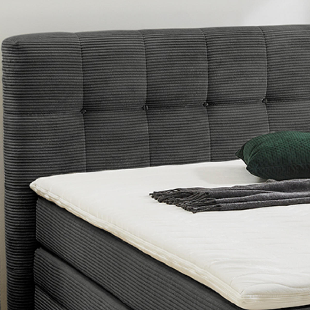 BOXSPRINGBETT 140x200 cm, 7-Zonen-Tonnentaschen-Federkernmatratze H3, Topper, Bonell-Federkern, großer Bettkasten, Cord Grau Anthrazit / 20035 - Anthrazit/Schwarz, Kunststoff/Textil (140/200cm) - luma-home