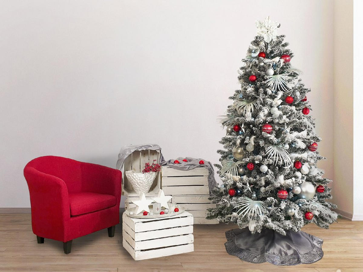 WEIHNACHTSBAUMSCHMUCK-SET POLAR RED II, 133-teilig, für Weihnachtsbäume 120–210 cm, inkl. Aufbewahrungsbox - Rot/Silberfarben, Glas/Kunststoff (55/50/75cm) - LAALU