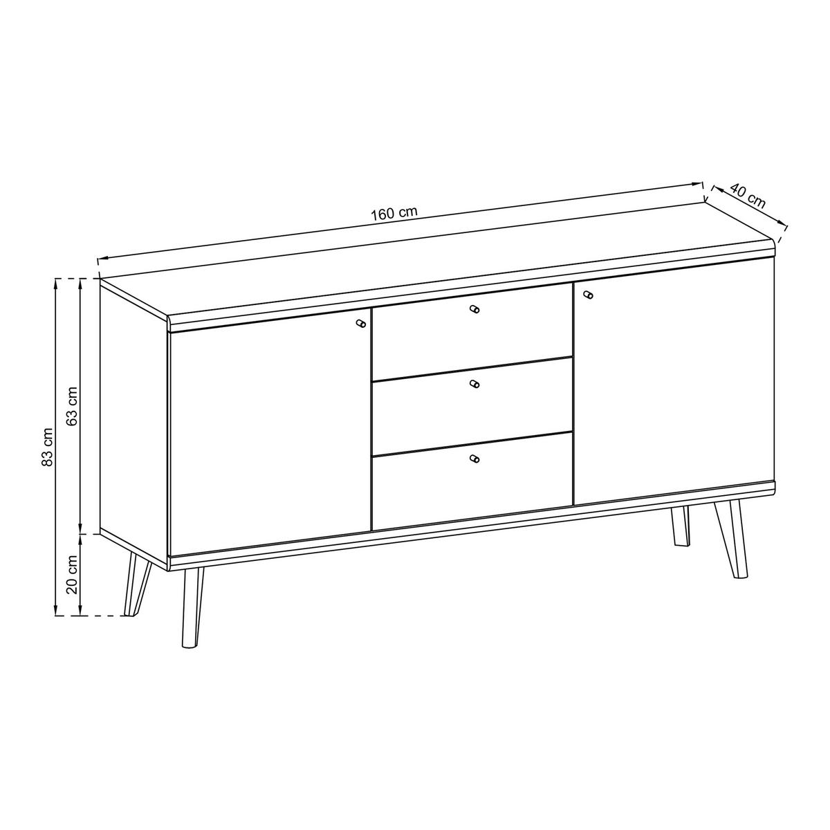 SIDEBOARD PRIMARIO 160/83/40 cm mit 3 Schubladen 2 Türen Eichefarben - Eichefarben/Weiß, Holzwerkstoff (160/83/40cm) - MASSENO