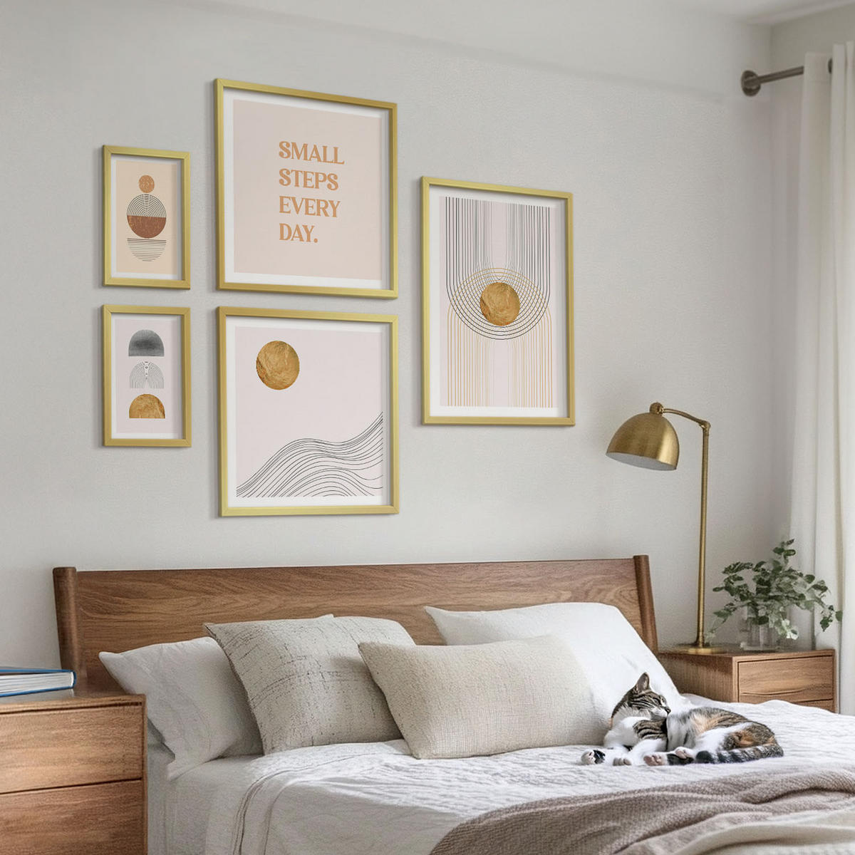 BILDER SET 5er Set - 50x50 cm & 20x30 cm & 40x60 cm Goldrahmen - Herbstfarben Seerosenteich - Goldfarben, Kunststoff (40/60cm) - TULUP