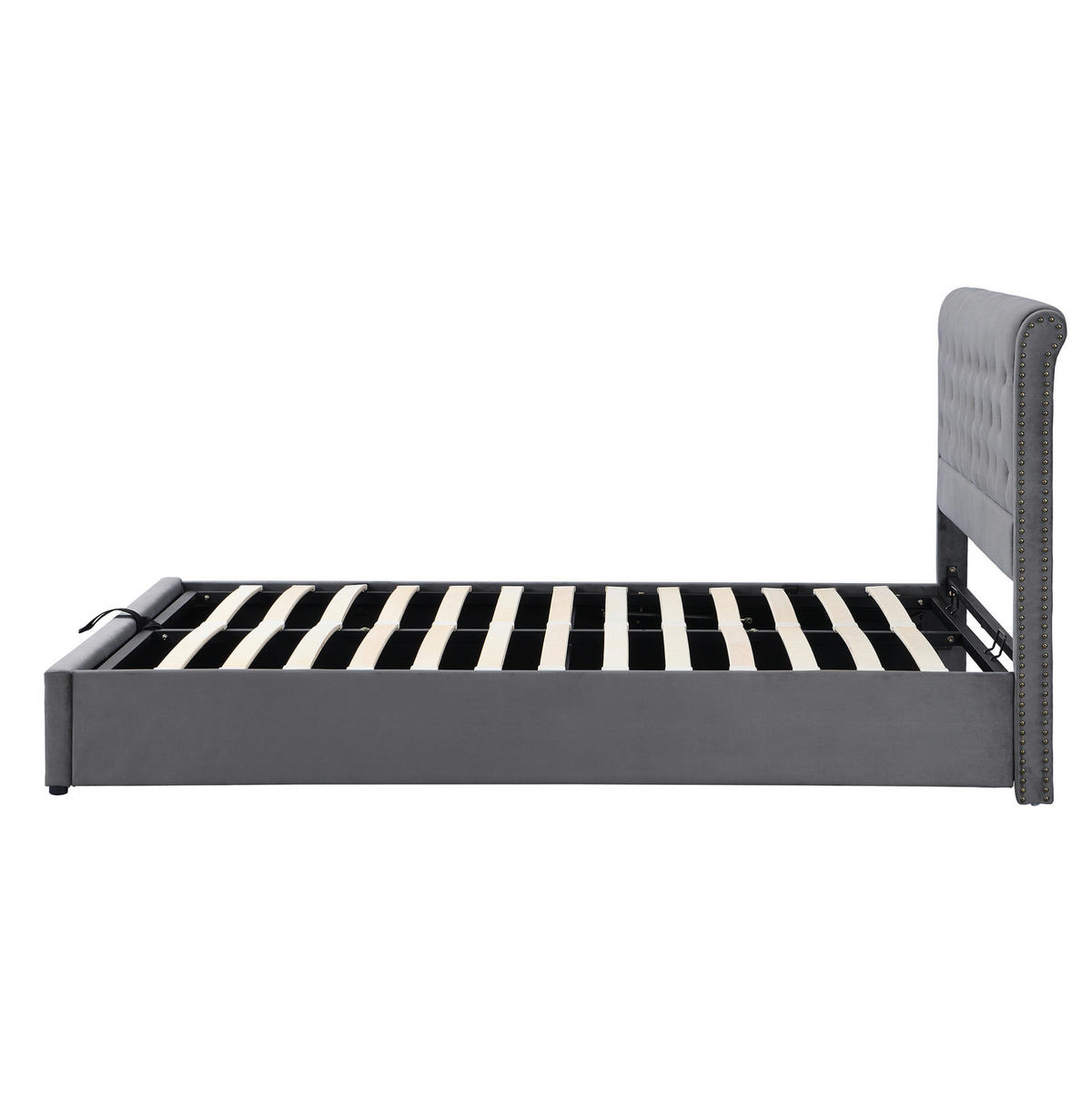 POLSTERBETT 160/200 cm Grau mit Hydraulikhebel und Stauraum - Grau, Textil (160/200cm) - OKWISH