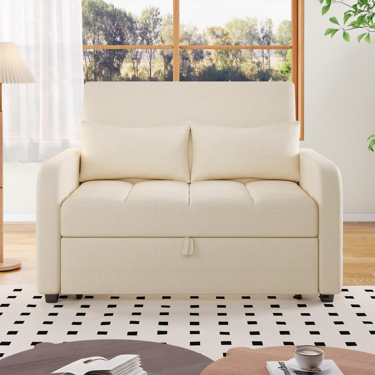 SCHLAFSOFA aus Baumwolle, Leinen und Schaumstoff 127x75x94 cm Beige mit Schlaffunktion und verstellbarer Rückenlehne - Beige, Kunststoff (75/94/127cm) - Modfu
