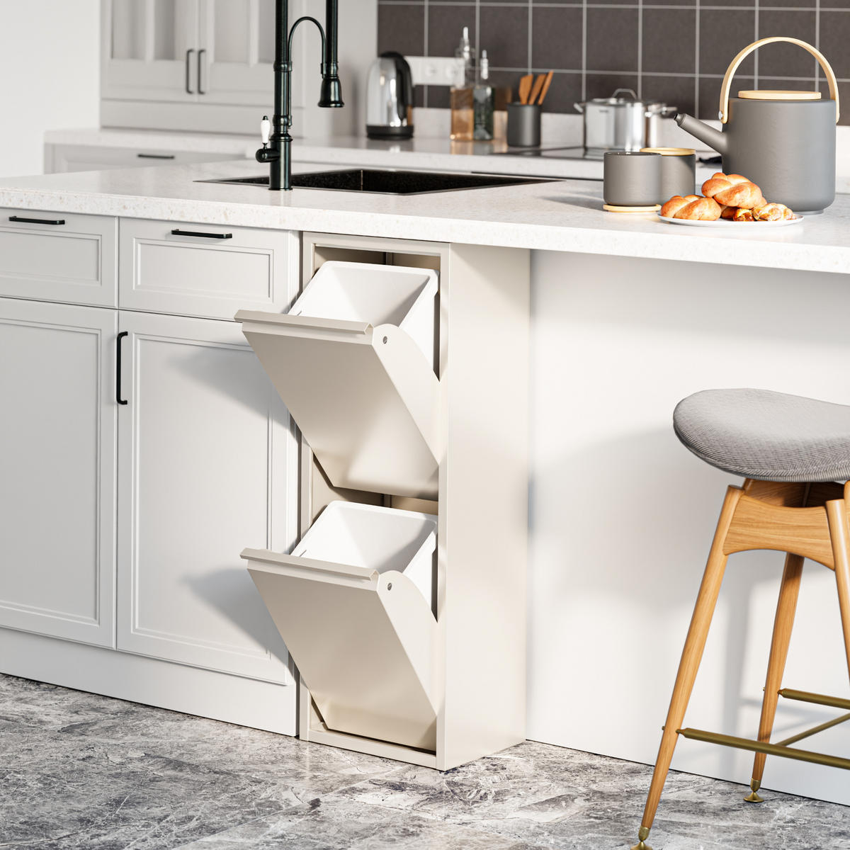 SKŘÍŇ NA ODPADKY Sollentuna - krémová, kov/plast (33/93/25cm) - [en.casa]