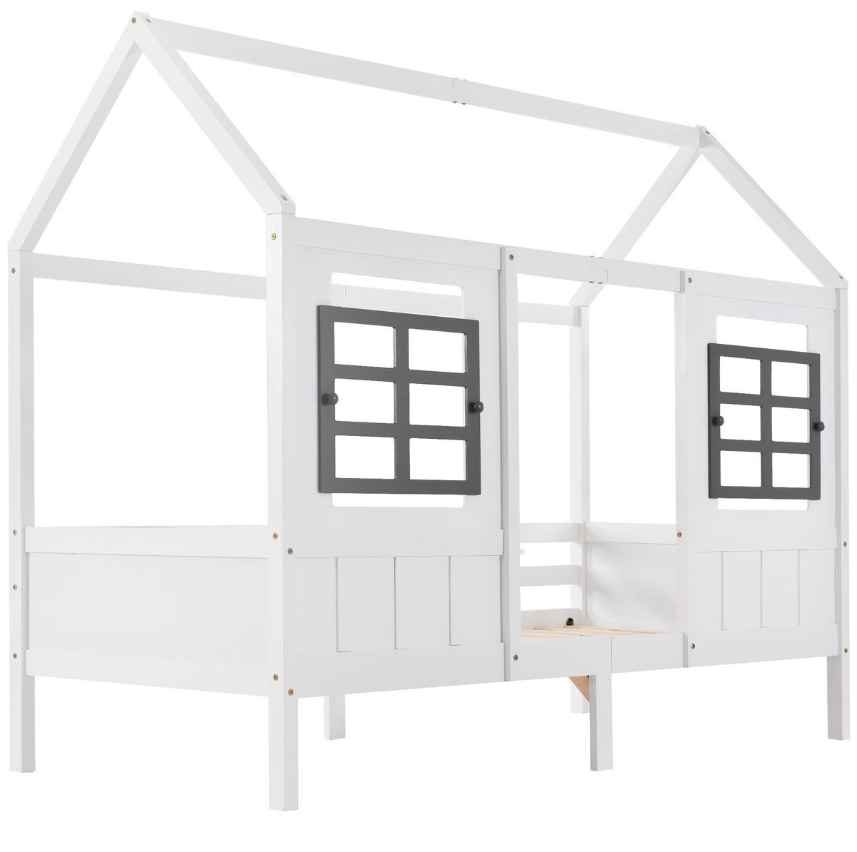 HAUSBETT 200/90 cm Weiß mit Fenstern ohne Matratze - Weiß, Holz (90/200cm) - MIVRAY