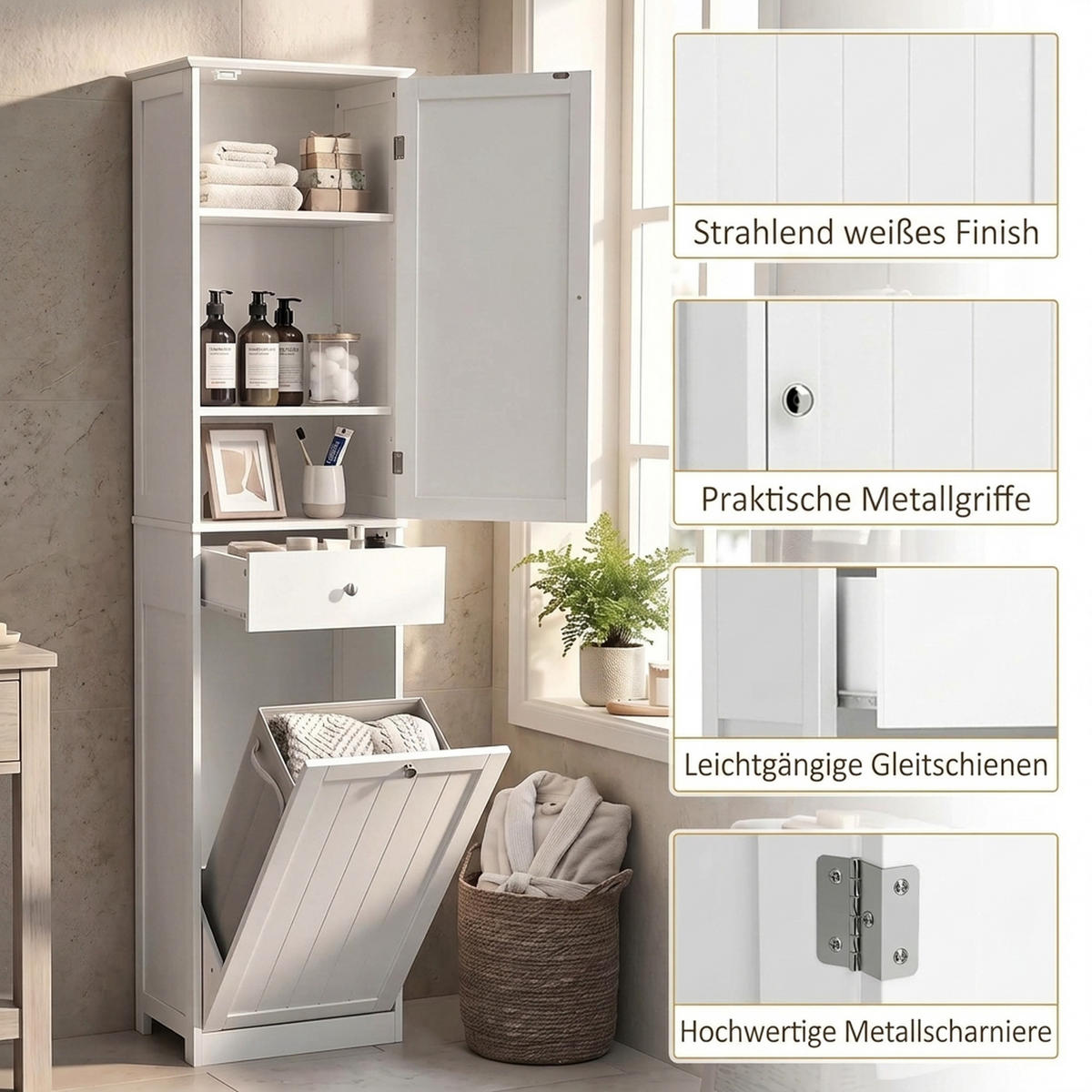 BADEZIMMERSCHRANK MDF Weiß - Weiß, Holzwerkstoff/Metall (30/180/45cm) - HOMCOM