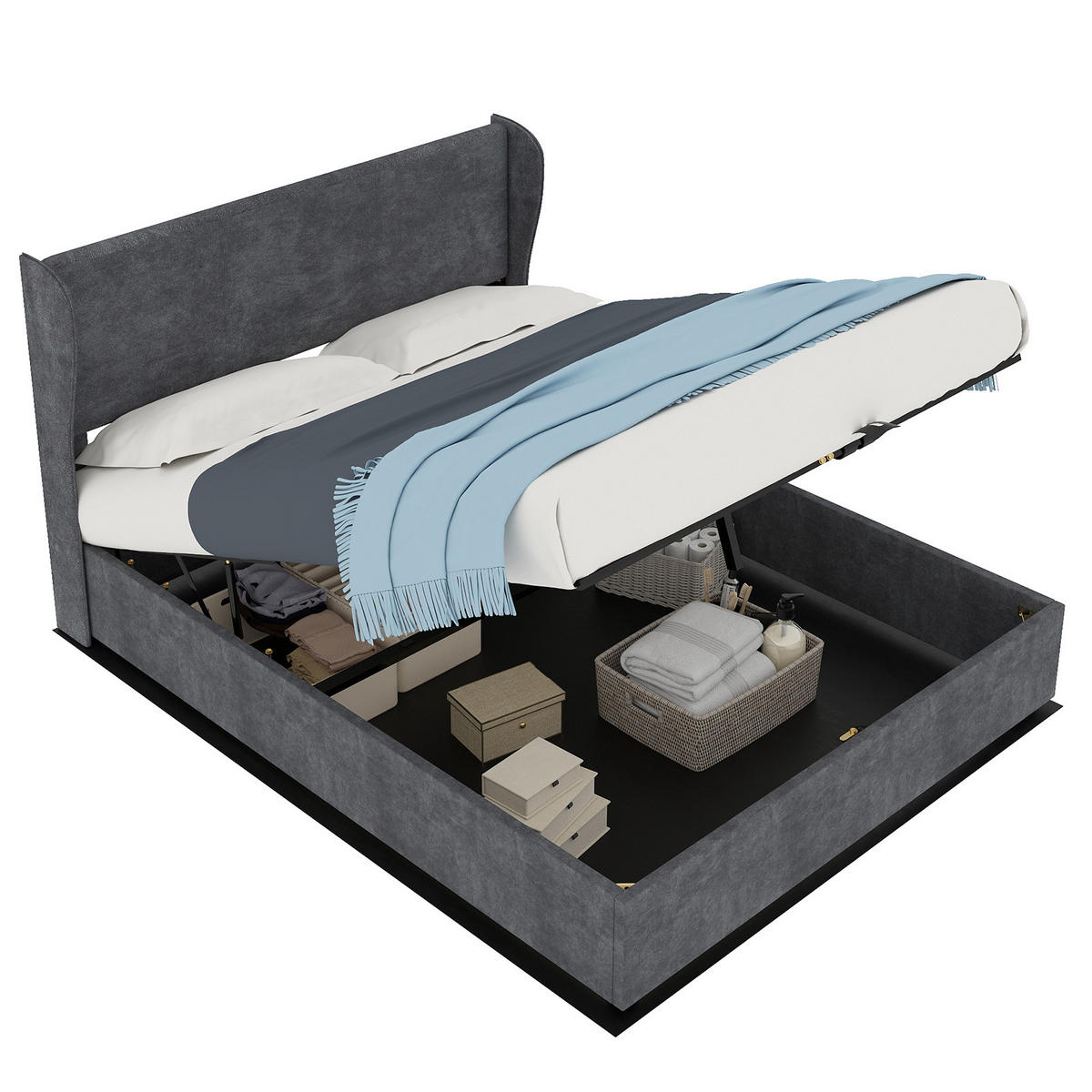 POLSTERBETT 140x200 cm Stauraum hydraulisch grau - Grau, Textil (140/200cm) - LEBENLANG