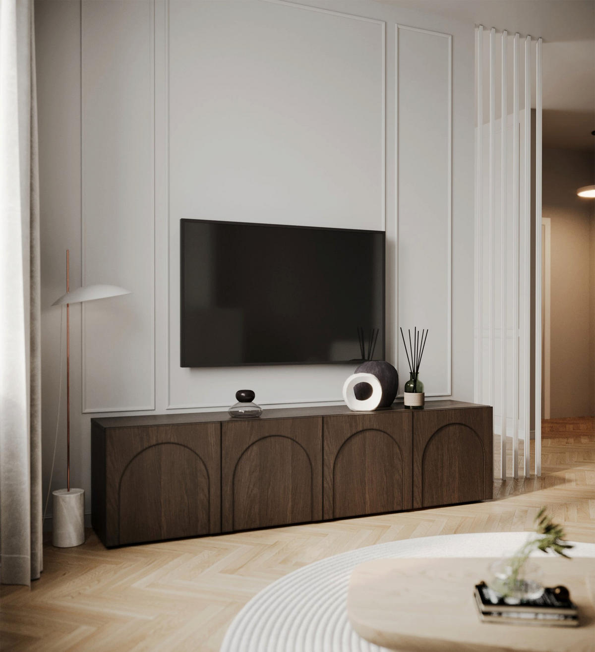 TV stolek Arkadia, dub, 200 cm - tmavě hnědá, kompozitní dřevo (200/49/35cm) - Selsey
