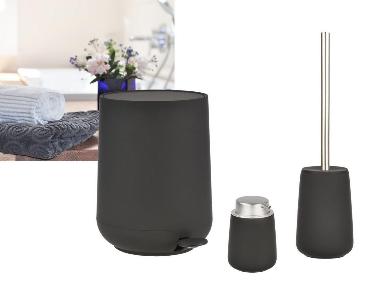 BAD ACCESSOIRES SET Nova 3tlg. black (schwarz) - Schwarz, Kunststoff (23/29/23cm) - Zone Denmark