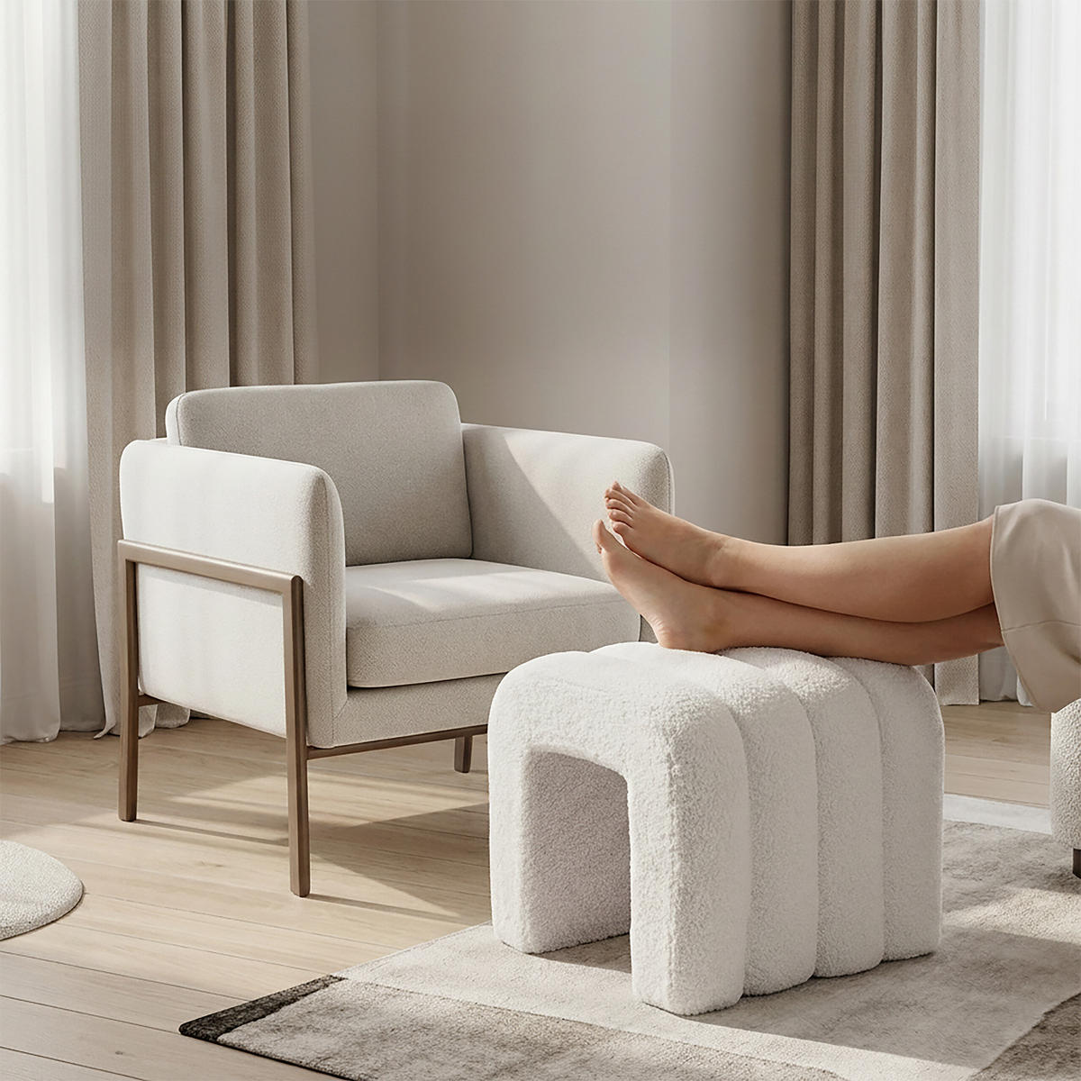 SEDACÍ taburet Bubble - bílá, dřevo/textil (40/40/40cm) - Relaxdays