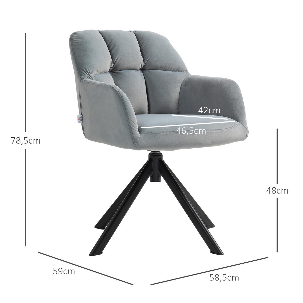 SESSEL Drehbarer Loungesessel mit Samtoptik, Armlehne, für Schlafzimmer - Grau, Kunststoff (59/78.5/58.5cm) - HOMCOM