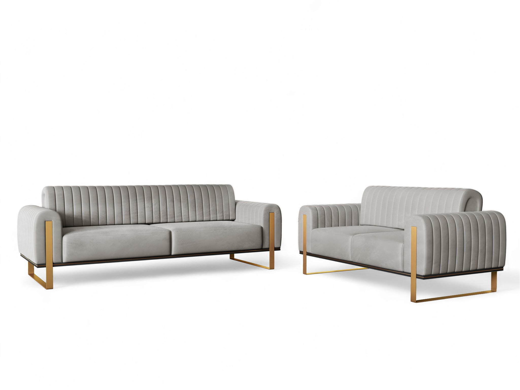 SOFASET Valerie 3-2 - Hellgrau, Holzwerkstoff/Textil (228/79/90cm) - Fun Möbel