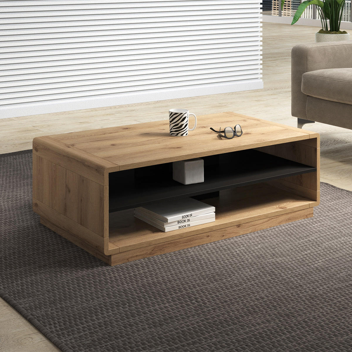 COUCHTISCH Raven Mattschwarz und Holz - Schwarz, Holzwerkstoff (60/120/40cm) - Petits-meubles