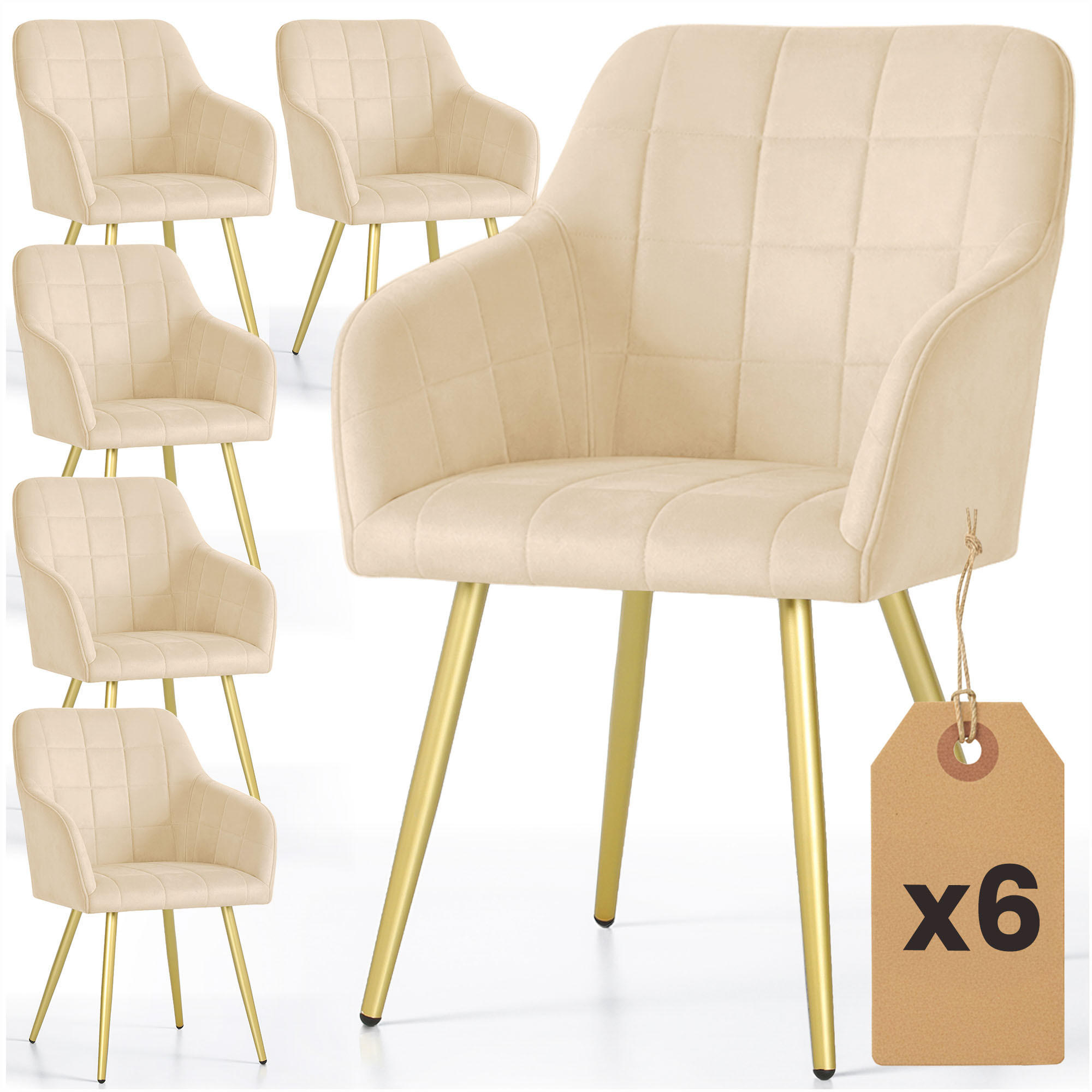RAUMHIRSCH FURNITURE ČALOUNĚNÁ ŽIDLE, sada 6 ks, kovové nohy, béžová, zlatá 54/82/58