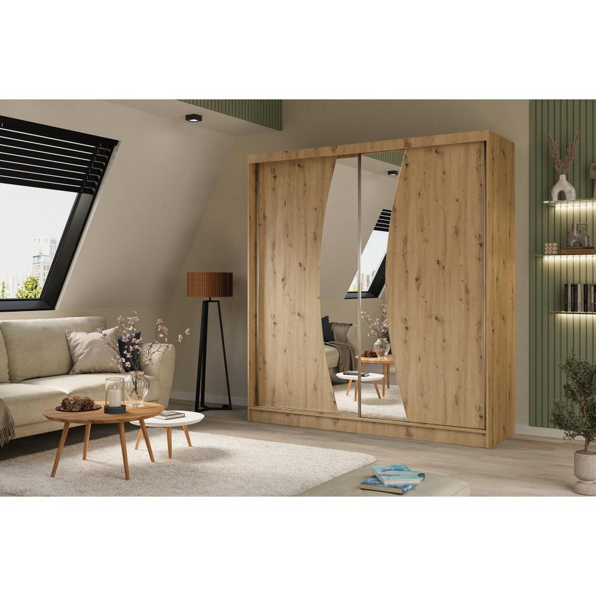 SCHWEBETÜRENSCHRANK Vox 200/216/61 eiche Artisan mit Spiegel und Schubladen - Eiche Artisan, Holzwerkstoff (200/216/61cm) - Beautysofa