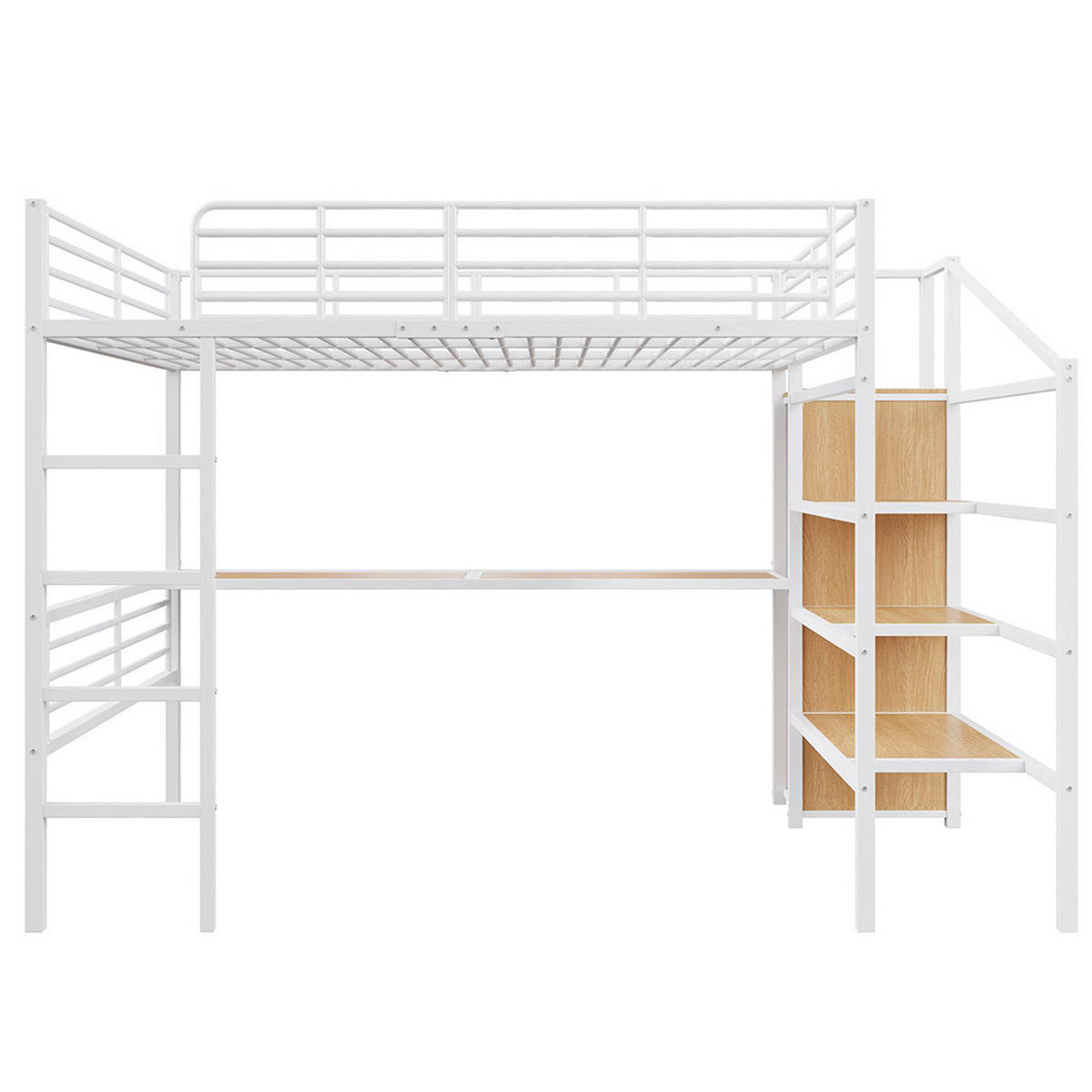 HOCHBETT 140x200cm mit offener Kleiderschrank in Weiß - Grau, Metall (140/200cm) - KOMHTOM