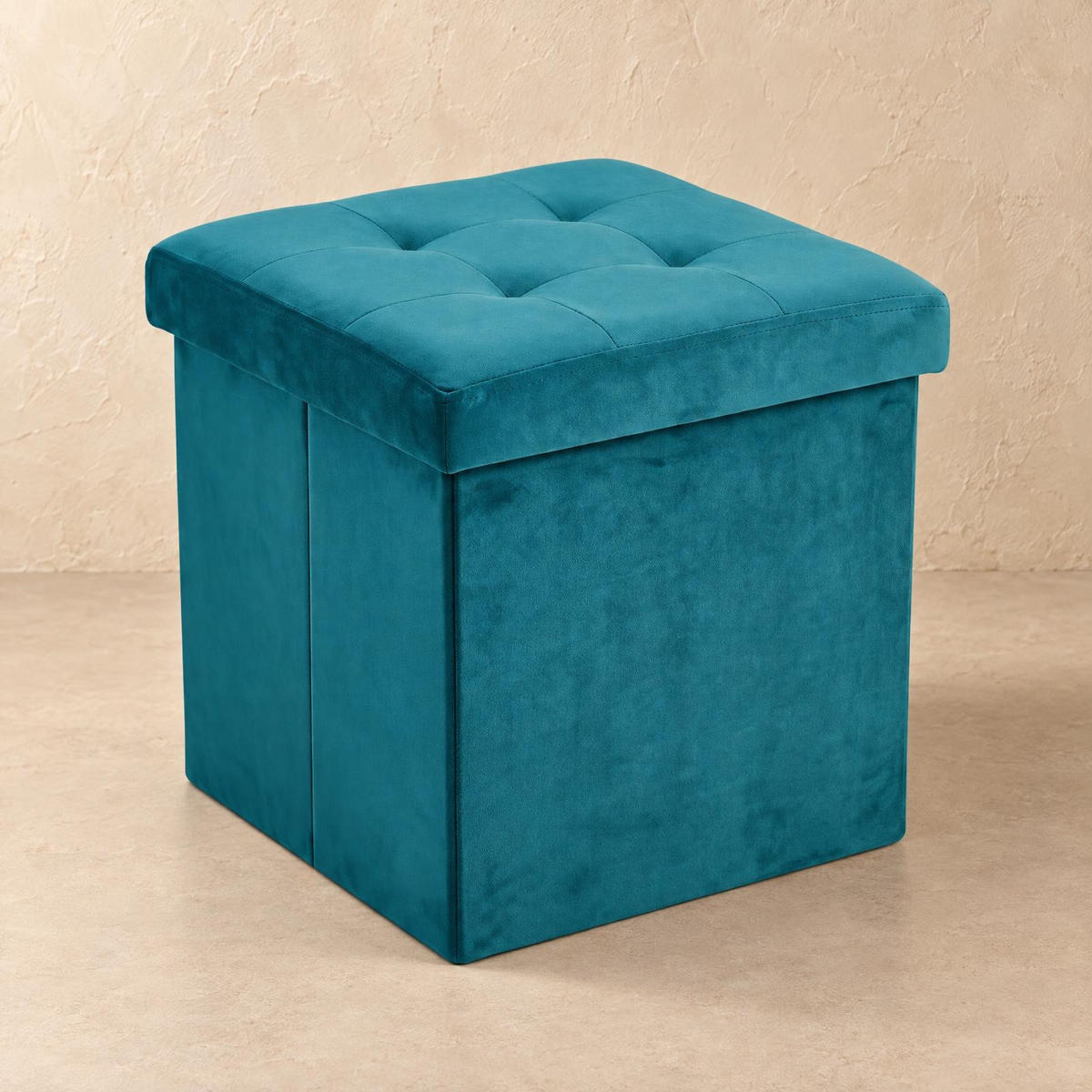 SAMT-POUF mit Stauraum 38/38/38 cm - Blau, Textil (38/38/38cm) - SCENA LIVING