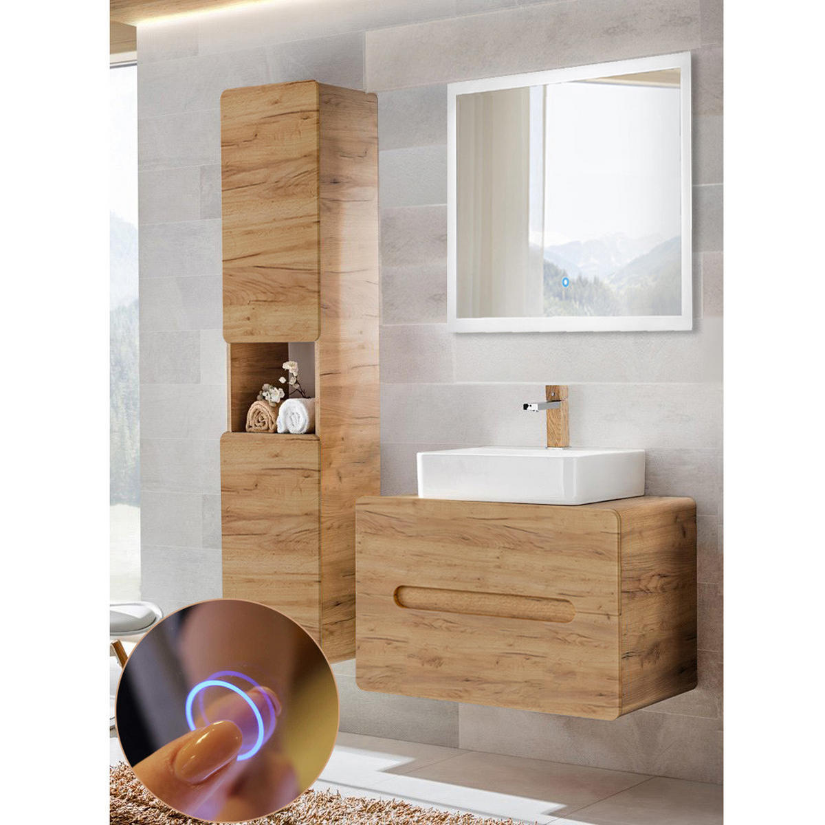 BADMÖBEL-SET 3-TLG. Luton-56 - Braun, Holzwerkstoff (130/200/46cm) - Lomado