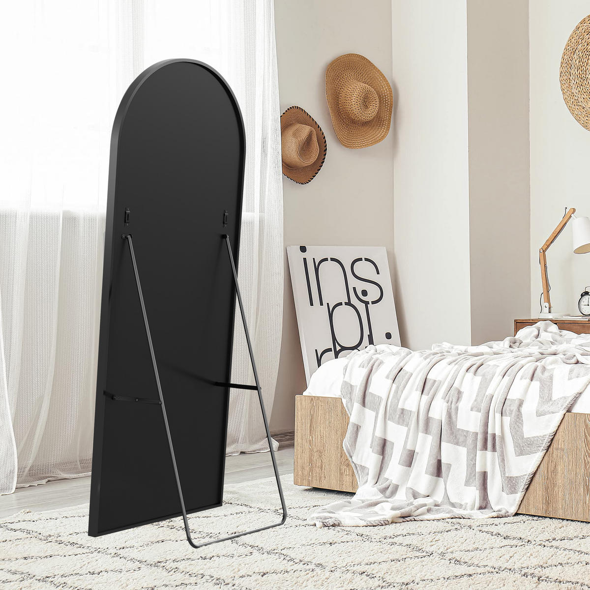 STANDSPIEGEL Bogen 173x63 cm Metallrahmen schwarz - Schwarz, Holz (63/173/3cm) - LEBENLANG